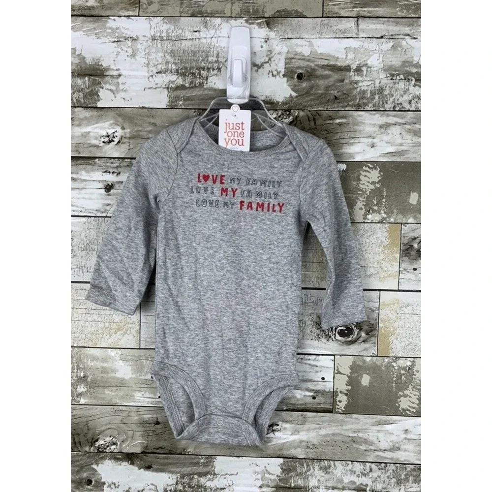 Just One You Carter's Baby LOVE MY FAMILY Long Sleeve Heather Gray Bodysuit 9M